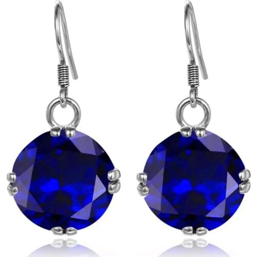Szjinao Blue Fashion Earrings For Women 2020 Statement Sapphire Long Drop Earring Round Gemstone Jewellery Fine Pendientes