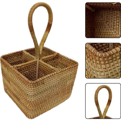 Tetragonal Grid Storage Basket Rattan Hanging Basket Multifunctional Wicker Storage Rack Box Hanging Container Food Organizer
