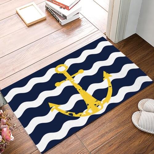 Navy Blue Ripple Yellow Anchor Doormat for Entrance Door Bathroom Hallway Non-Slip Rugs Home Decor Kitchen Mats