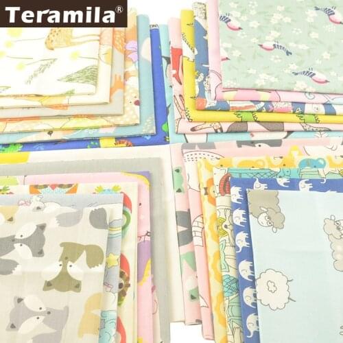 Teramila 100% Cotton Fabric Animal Design Telas Por Metro Tecido DIY Patchwork Kids Cushion Cloth Craft Tissus Stoffen 32x32cm