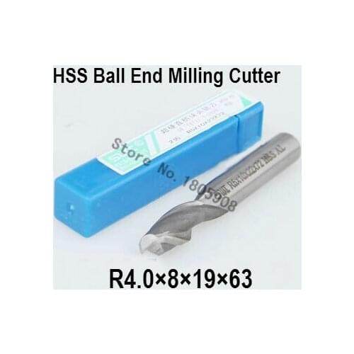 Free shipping 5PCS R4.0 high speed steel ball end milling cutter, straight shank white steel cutter, R alloy milling cutter