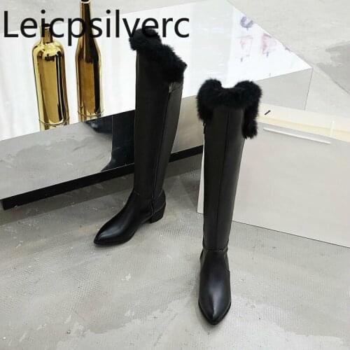 Womens Boots fashion Autumn And Winter Pointed High tube Comfortable mid heel zipper Womens shoes plus size 33-43 5cm high