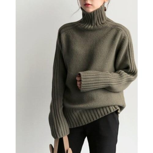 2021 Womens Oversized Thick Sweater Black Turtleneck Long Sleeve Autumn Winter Loose Jumper Knitted Warm Sweaters for Women