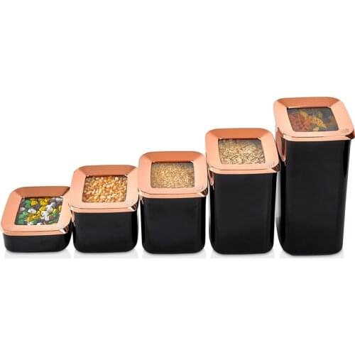 5 Pieces Square Storage Box for Kitchen Food Container Set Various Colors Vacuum Airtight Organizer Sugar Pasta Rice Coffee Tea