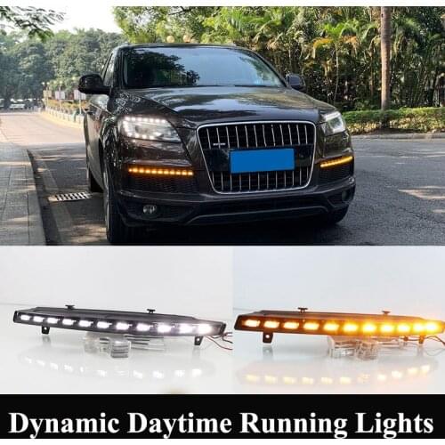 White/Amber Dynamic LED Daytime Running Lights, for- Q7 2010-2015 Waterproof 12V Turn Signal Lamp Fog Lights
