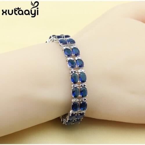 New Fashion Silver Color Bracelet For Women Superior Blue Cubic Zirconia Adjustable Link Chain Bracelet Length 16+2cm
