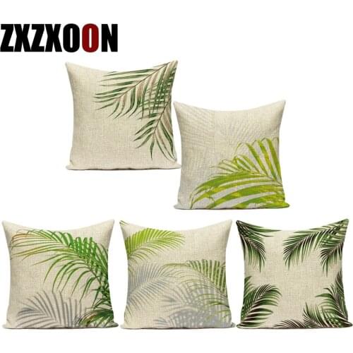 Decorative Throw Pillows Case Tropical Greenery Green Plants Leaf Cotton Linen Square Sofa Home Decor Cushion Cover Almofadas