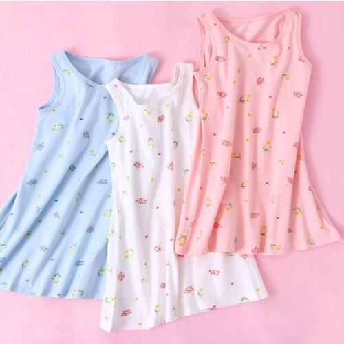 Children Girls Floral Vest Nightdress Clothing Kid Bow Princess Style Dresses Cotton Sleepwear Teens Casual Sleeveless Homewear