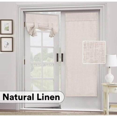 French Door Curtains Linen Blended Weave Textured Tricia Tie Up Light Filtering Functional Thermal Insulated Portable Drapes