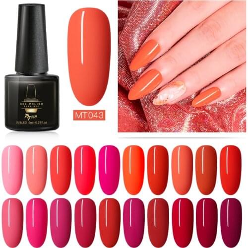Mtssii 6ml Red Color Gel Polish Long Lasting Gel Nail Polish Soak Off UV LED Gel Varnishes DIY Nail Art Design Polish Gel