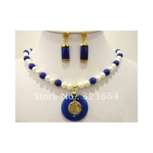 Hot Sell! Beautiful blue and pearl necklace earring set