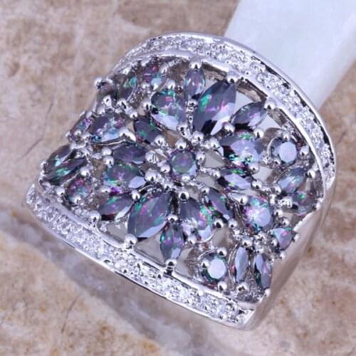 Graceful Rainbow & White CZ Silver Plated Ring Size 6 / 7 / 8 / 9 / 10 / 11 S0217