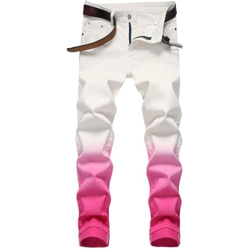KIOVNO Men Hip Hop Slim Jeans Trousers Gradient Color Streetwear Denim Pants For Male Size 29-42
