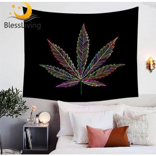 BlessLiving Maple Leaf Tapestry Colorful Wall Hanging Fall Autumn Tree Leaf Bedroom Decor Stunning Black tapisserie Wall Carpet