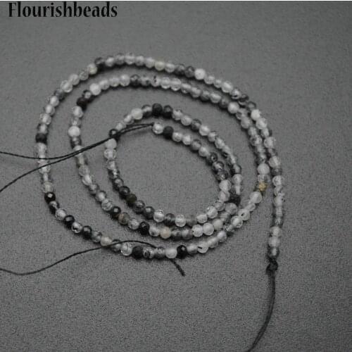 3mm Diamond Cutting Natural Black Black Rutilated Quartz Faceted Stone Round Loose Beads