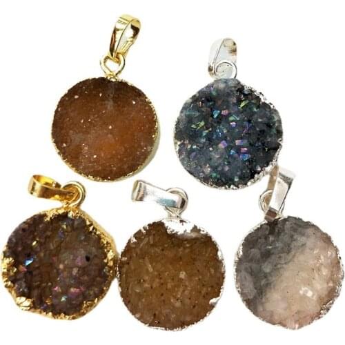 Lovely Petite Round Druzy Pendant natural drusy colors for necklace making with 24k Gold Electroplate Edges