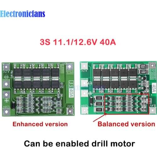 3S 40A Li-ion Lithium Battery Charger Lipo Cell Module PCB BMS Protection Board For Drill Motor 12.6V with Balance