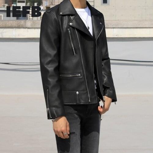 IEFB mens wear PU leather jacket fashion Korean trend black clothes slim standing collar autumn new zipper coat for male 9Y4251