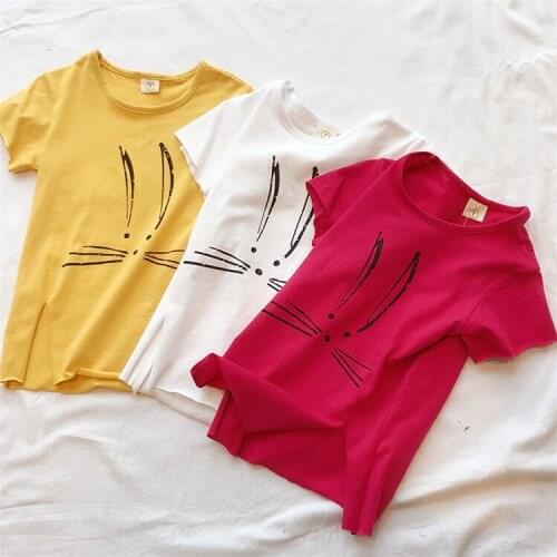 Summer New Baby Girls Clothes 2021 Kids Cotton T Shirts Casual Cartoon Print Split T-shirts for Girls 2-7 Y Childrens Tee Shirt