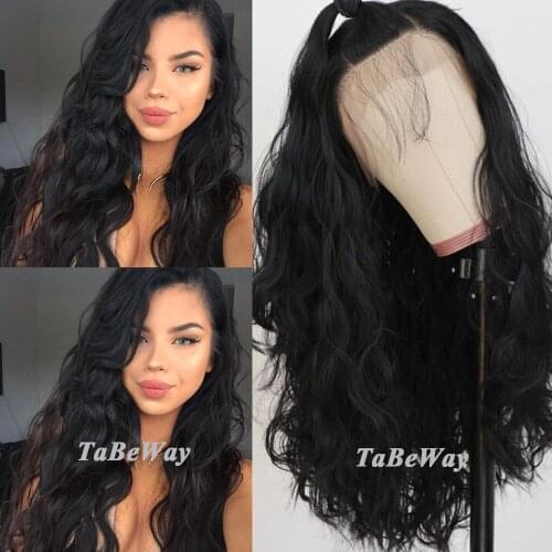 TaBeWay Loose Wave Lace Front Wigs Black Color Wig Heat Resistant Glueless Natural Wavy Synthetic Lace Front Wig for Black Women