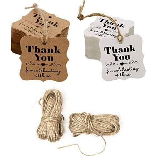 Custom pape tag 100pcs brown white thank you paper tags with hole wedding party decoration gift tags Packaging Hang Tags