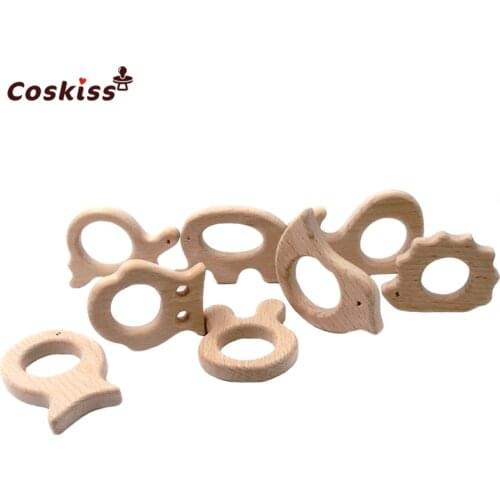 Organic Beech Wooden Animal Natural Handmade Wooden Teether DIY Wooden Personalized Pendent Eco-Friendly Safe Baby Teether Toys