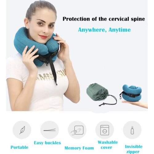 Neck Adjustable U Shape Memory Foam Travel Neck Pillow Foldable Head Neck Chin Support Cushion for Sleeping on Airplane Car