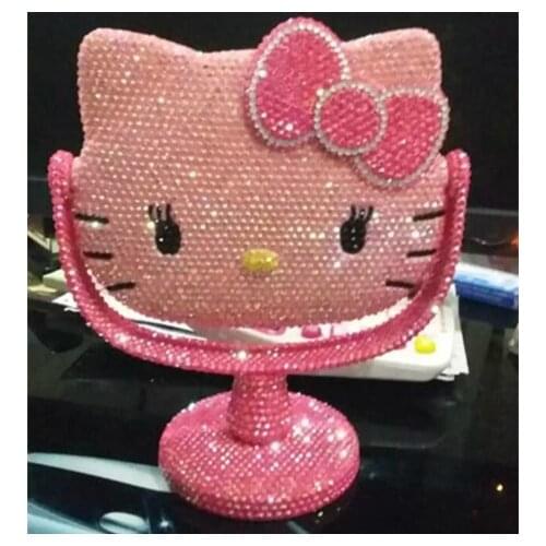 Pink Charming Kitty Mirror Handmade Rhinestones Bling Table Makeup Decor Home Decor Accessories Decorative Mirrors Kitty Cat