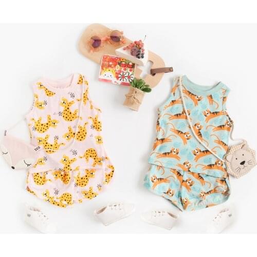 Sanlutoz Baby Boys Girls Clothing Sets Unisex Cute Animal Cotton Sleeveless Tops + Shorts Fashion