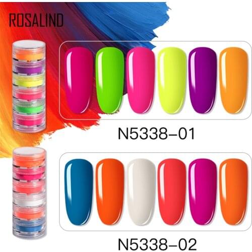 ROSALIND 6 Colors Neon Powder Integrate Bright For Nail Art Design Nail Dust Need Base Top Coat Decoration Pigment Powder