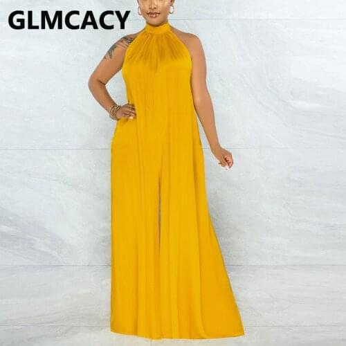 Women Halter Solid Color Wide Leg Jumpsuits