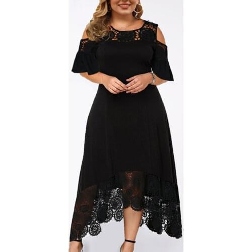 XL-5XL Dresses For Plus Size Women Sexy O-neck Strapless Draw Back Lace Splicing Short Sleeve Dress платье летнее женское2021