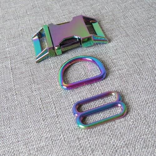 10sets 25mm 1'' Webbing DIY Pet Dog Collar Paracord Metal D Ring Buckle Hardware Slider Loop Strap Belt Adjuster Clasp Accessory