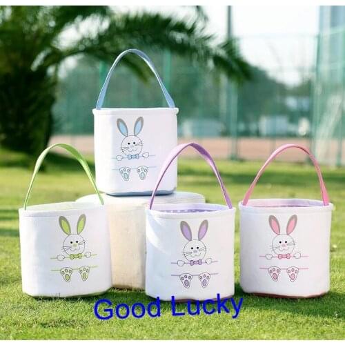 200pcs/lot Wholesale Easter Buckets Monogrammed Easter Egg Basket For Kids Canvas Bunny Bag Hot Sell Easter Bunny Sack