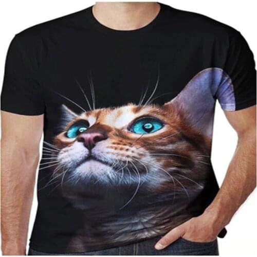 2021 3D cat shirt mens fashion casual T-shirt mens short-sleeved T-shirt new summer Breathable, sweat-absorbent and comfortabl