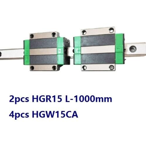 2pcs China made HGR15 L-1000mm linear guide / rail + 4pcs HGW15CA / HGW15 linear blocks carriage flanged CNC parts