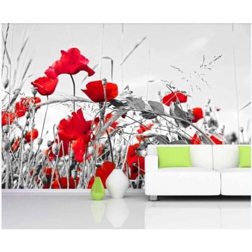 3d wallpaper custom mural photo HD black and white red flowers poppy room home decor 3d wall murals wall paper for walls 3 d