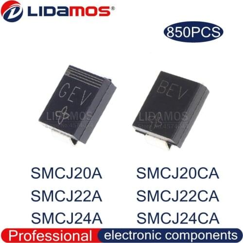 850PCS TVS SMCJ20A GEV SMCJ20CA BEV SMCJ22A GEX SMCJ22CA BEX SMCJ24A GEZ SMCJ24CA BEZ SMC DO-214AB Transistor Diode High quality