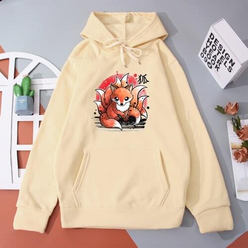 Anime Cute Gumiho Fox 2021 Hoodie Nine Tailed Cartoon Printed Woman Sweatshirts Harajuku Womens Clothing Hip Hop Women Hoodies
