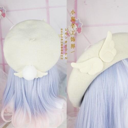 Mori Girl Angel Wings Beret Autumn Winter Flat Cap Card Captor SAKURA Sweet Lolita Beret pancake Hat Cosplay Headwear Woolen Hat