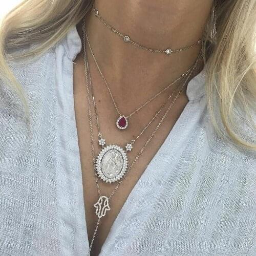 Bohemian Blended Fatima Palms Madonna Pendant Long Tassel Necklace Female Simple Ethnic Jewelry Accessories Friendship Gift