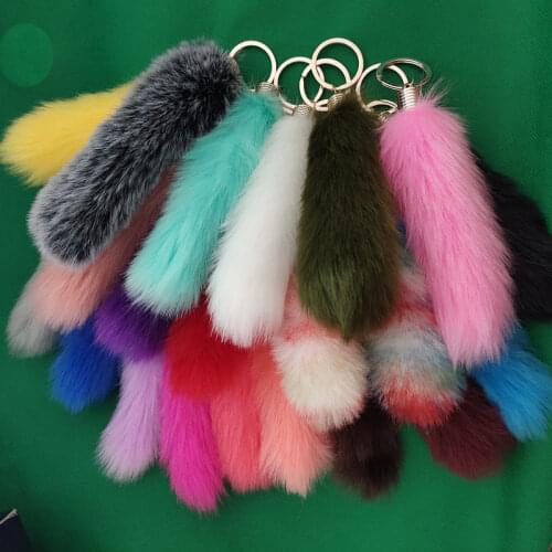 12pcs/lot Fake Fur pompom Key Chain Tail Design Car Keyring 18cm Gold Pendant Colorful Bag Chain Personality is Hanged Keychains