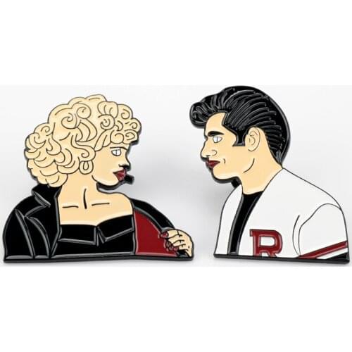 Hot Movie Grease Sandy Danny Metal Enamel Pins and Brooches for Women Fashion Lapel Pin Backpack Bags Badge Gifts