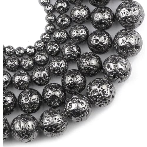 YHBZRET Black Lava Hematite Natural Stone Spacer Loose Beads For Jewelry Making 4 6 8 10 12mm DIY Necklace Bracelet Accessories