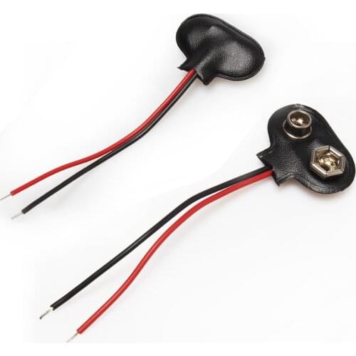 15CM "T" Type Soft Leather Iron Hat Battery Case 9V Battery Button Battery Clip Buckle With Wired Lead