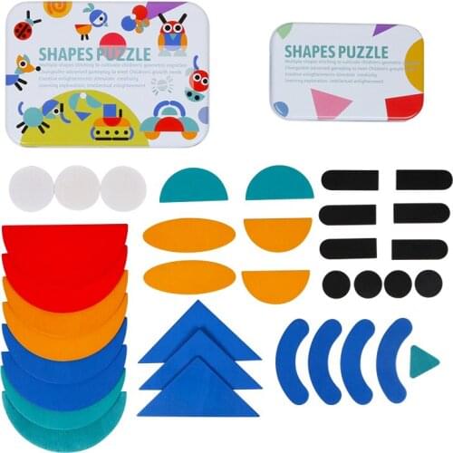 Wooden Jigsaw Puzzle Toys With Iron Box Tangram Puzzles Baby Kids Montessori Educational Toys For Children Christmas Gift