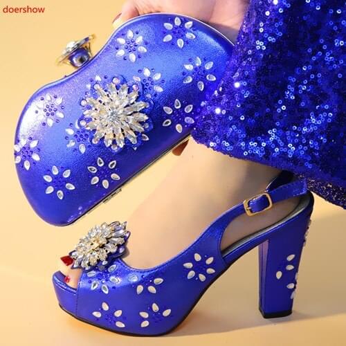 Doershow Latest blue African Shoes And Bag Set For Party High Quality Italian Ahoes And Bags To Match Women for party!SXX1-22