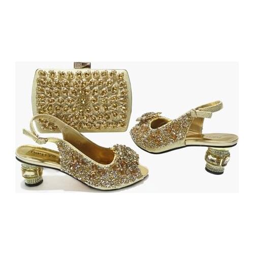 Doershow High Quality African Style Ladies Shoes And Bags Set Latest gold Italian Shoes And Bag Set For Party HGT1-19