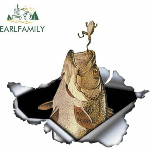 EARLFAMILY 13cm x 11.4cm For Torn Metal Bass Fishing Funny Car Decal Vinyl Material Car Stickers Waterproof Suitable for VAN RV