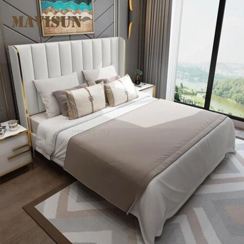 European Style Wood King Size And Queen Size Bed For Bedroom Furniture Comfortable Upholstered High Quality Double Bed Set